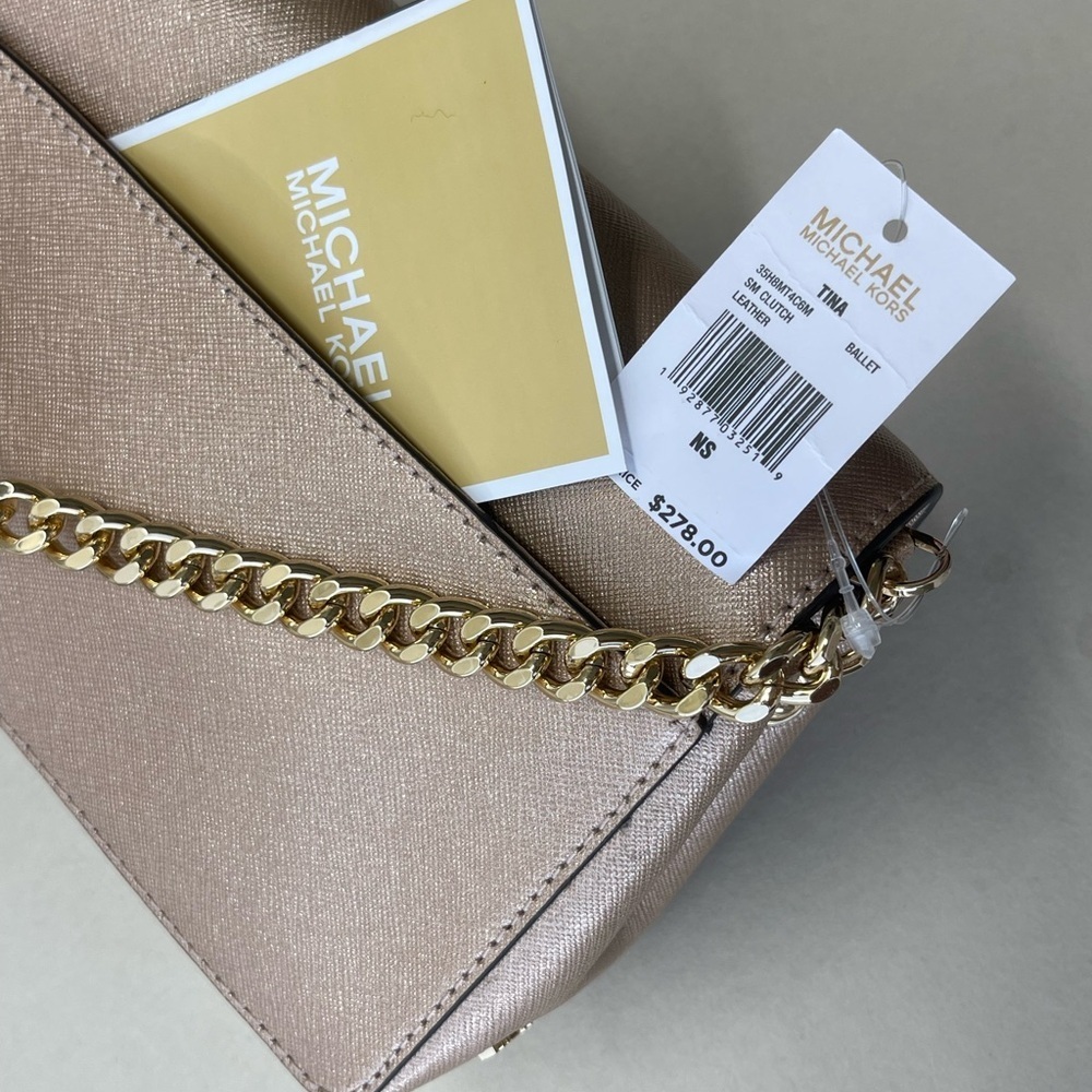 (new+tag) Michael Kors convertible leather crossbody /clutch ballet rose gold - Picture 3 of 14
